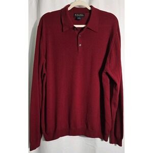 Brooks Brothers 100% Merino Wool 3-Button Polo Collar Sweater XL Red Italian